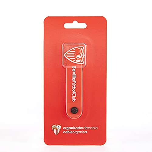 Sevilla Fútbol Club - Organizador de Cables - Elaborado con Goma PVC - Diseño Enrollable con Cierre de Corchete - 10 x 2,5 cm - Producto Oficial del Equipo
