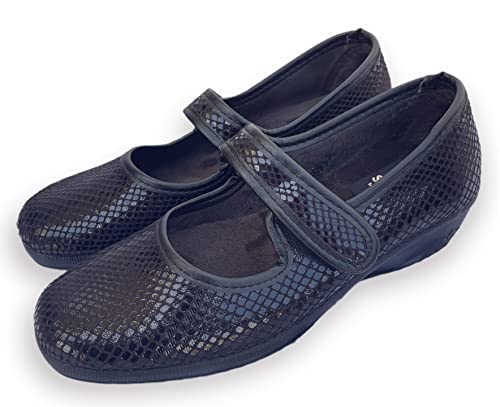 Sevilla Zapato Clásico de Señora Cómodo - Calzado arreglado para Mujer - Suela Antideslizante - Diferentes Diseños con Velcros - Negro - Tallas 35-41EU (Negro Abierto Velcro, Numeric_41)