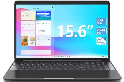 SGIN Ordenador Portátil 15,6 Pulgadas 8 GB RAM 256 GB SSD Notebook, Celeron Quad-Core Up to 2,8 GHz, 2.4/5.0G WiFi, Bluetooth 4.2, Admite Memoria Extensible 512 GB TF