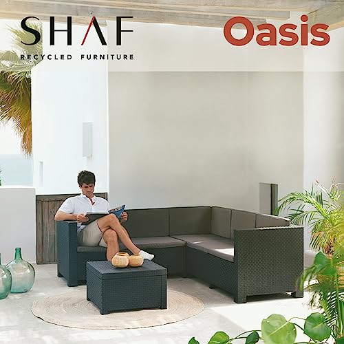 Shaf - Oasis | Set Muebles de Salon Exterior - Conjunto Muebles Jardin Exterior 5 Plazas | Fabricado en España con Materiales Reciclados - Color Grafito