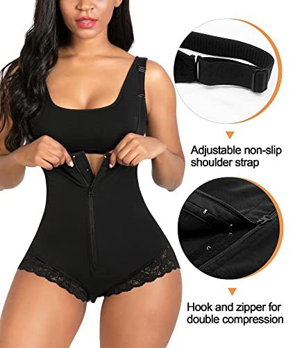 SHAPERX Body Reductor Mujer Fajas Reductoras Colombianas Shapewear Moldeadora Body Shaper Control de Abdomen Bodysuit Posparto, UK-SZ7200-Black-M