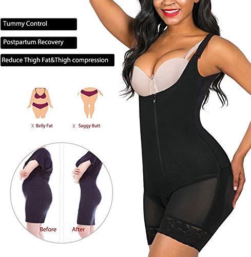 SHAPERX Fajas Reductoras Mujer Shapewear Control de Abdomen Bodysuit Body Reductor Colombianas Body Shaper Posparto, UK-SZ7199-Black-S