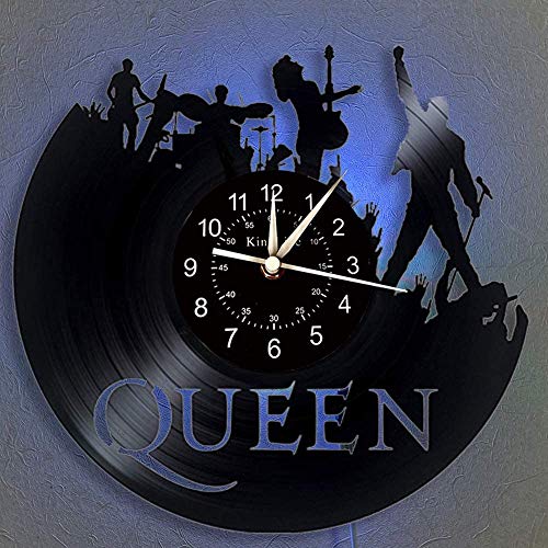 SHHAO The Queen Rock Music Band - Reloj de pared de vinilo, lámpara de noche LED, 7 colores, regalos únicos hechos a mano decoración de pared para el hogar (con luz)
