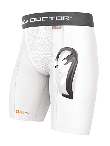 Shock Doctor - Short de compresión con Bioflex Copa, para adultos, color blanco, talla L
