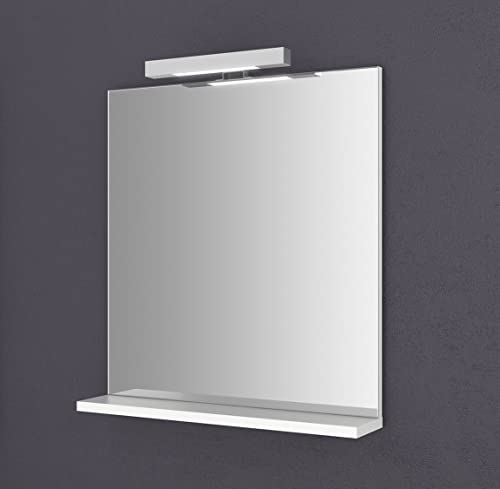 Sieper Espejo de baño con iluminación y estante de 60 cm, espejo de pared, ahorro de energía, luz blanca fría