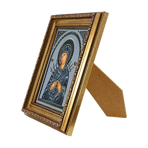 Silver Axion Icono ortodoxo (Madre de Dios de las Siete Flechas/Кожия Матерь Семистрельная)