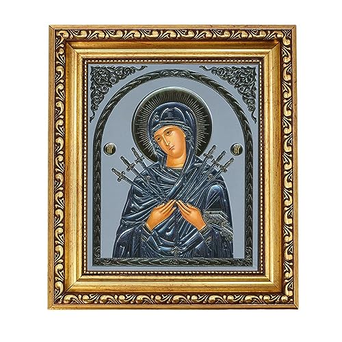 Silver Axion Icono ortodoxo (Madre de Dios de las Siete Flechas/Кожия Матерь Семистрельная)