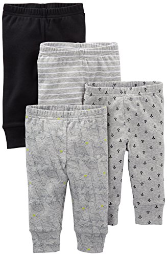 Simple Joys by Carter's 4-Pack Neutral Pant Pantalones, Blanco/Gris/Negro Plátanos, 0-3 Meses (Pack de 4) Unisex-Baby