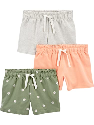 Simple Joys by Carter's Knit Shorts, Pack of 3 Pantalones Cortos, Gris Claro Mezcla/Rosa/Verde Floral, 6 años (Pack de 3) para Niñas