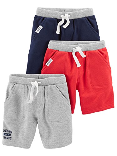 Simple Joys by Carter's Multi-Pack Knit Shorts Pantalones Cortos, Rojo/Gris/Azul Marino, 12 Meses 3 para Bebés