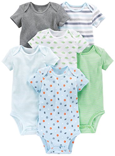 Simple Joys by Carter's Short Sleeve Bodysuit Body, Multicolor/Deportes/Dinosaurio/Rayas, Prematuro (Pack de 6) para Bebés