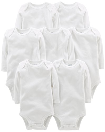 Simple Joys by Carter's Side-Snap Long-Sleeve Shirt Body, Blanco, 3-6 Meses (Pack de 7) Unisex bebé