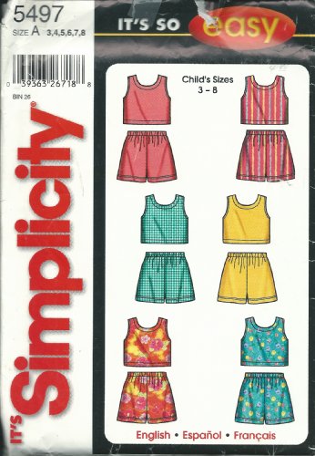 Simplicity 5497A Patrón de costura para niñas, pantalones cortos talla 38