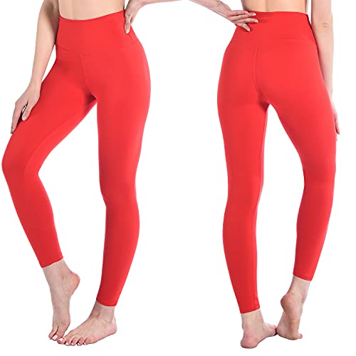 SINOPHANT Leggins Mujer, Pantalon Yoga Mujer, Mallas Deporte Mujer, Leggings Mujer Suaves Elásticos de Cintura Alta Tallas Grandes, Pilates L-XL #1 Piezas Rojo