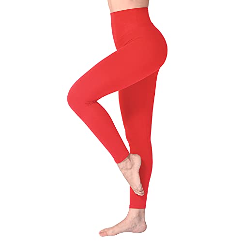 SINOPHANT Leggins Mujer, Pantalon Yoga Mujer, Mallas Deporte Mujer, Leggings Mujer Suaves Elásticos de Cintura Alta Tallas Grandes, Pilates L-XL #1 Piezas Rojo