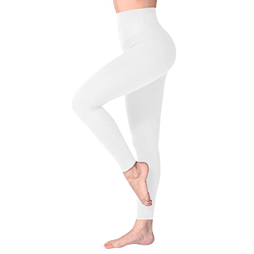 SINOPHANT Leggins Mujer, Pantalon Yoga Mujer, Mallas Deporte Mujer, Leggings Mujer Suaves Elásticos de Cintura Alta Tallas Grandes, Pilates S-M #1 Piezas Blanco