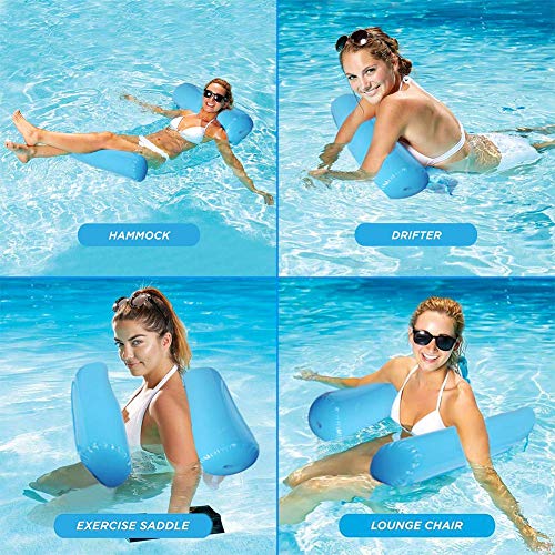 Sinwind Hamaca 4 en 1 Tumbona Inflable colchoneta Cama Flotante de Agua para piscina para Adultos (Azul)
