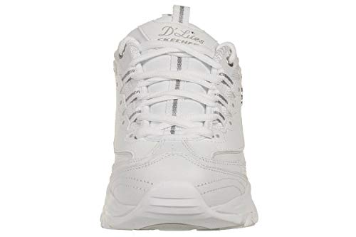 Skechers D'LITES FRESH START, Sneaker Mujer, White Leather/Mesh/Silver Trim, 40 EU