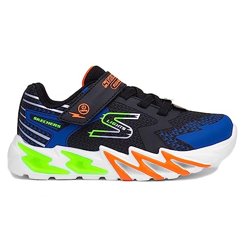 Skechers Flex-Glow Bolt, Zapatos Deportivos Niños, Black Synthetic / Textile / Blue, Lime, & Ora, 35.5 EU