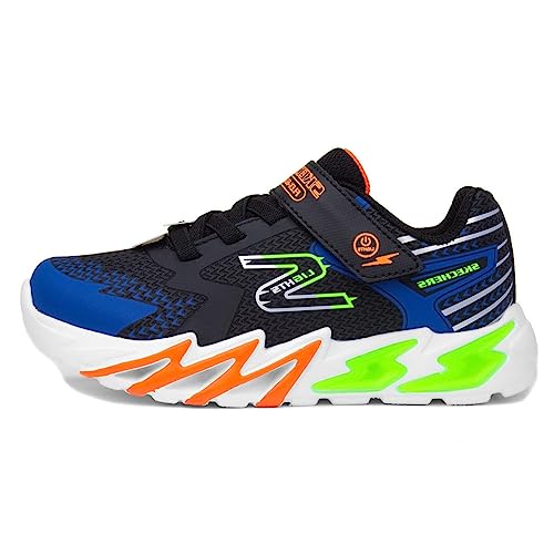 Skechers Flex-Glow Bolt, Zapatos Deportivos Niños, Black Synthetic / Textile / Blue, Lime, & Ora, 35.5 EU