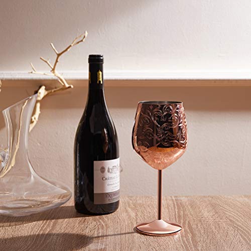SKYFISH - Juego de 2 Copas de Vino de Acero Inoxidable grabadas con Grabados barrocos intrincados y auténticos, Estilo Real, 17 oz