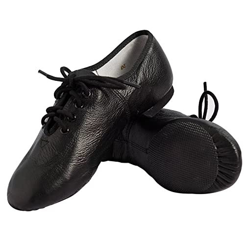 s.lemon Zapatos de Baile de Jazz con Cordones Cuero Suela Partida Zapatos de Danza Modern Jazz Negro 40