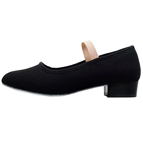 s.lemon Zapatos de Carácter para Danza,Negro 2.5cm Tacón Bajo Lona Zapatos de Carácter Ballet 37