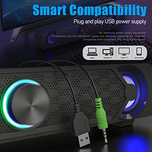 Smalody Barra de Sonido USB, Parlantes para Juegos de PC con Luces LED Geniales, Computadora de Escritorio, Portátil