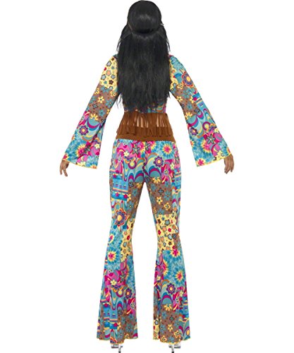 Smiffys , disfraz de hippie Flower Power para mujer, top, pantalones, diadema y cinturón, talla S (36 - 38), 39493