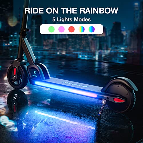 Smoosat E9 Pro Scooter Eléctrico para Niños 8 Años o Más, Lámpara de Arco Iris de Color, Pantalla LED, Velocidad y Altura Ajustables, Plegable Patinete Eléctrico, Regalo Ideal para Niños
