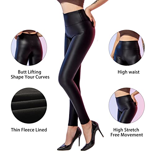 SOGNO D'ORO Leggings Cuero para Mujer Pantalones Medias de Cuero de imitación Pantalones de Cuero Sexy Pantalones de PU elásticos de Cintura Alta Ajustados Sexy