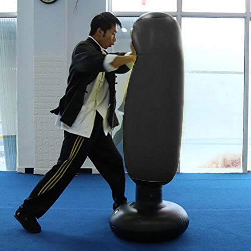 Solomi Bolsa de Boxeo, Bolsa de Boxeo con Columna Inflable, PVC Fitness Kickboxing Muay Thai Training Sandbag 160 cm (Negro)