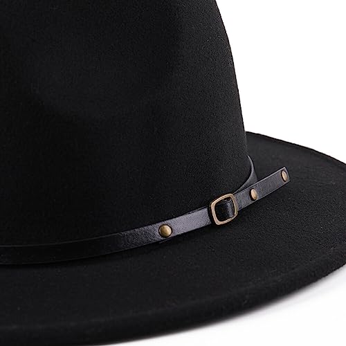 Sombrero clásico de mezcla de lana con hebilla de cinturón de ala ancha, sombrero de iglesia, gorra de jazz, gorras de trilby para hombres, mujeres, bodas, fiestas
