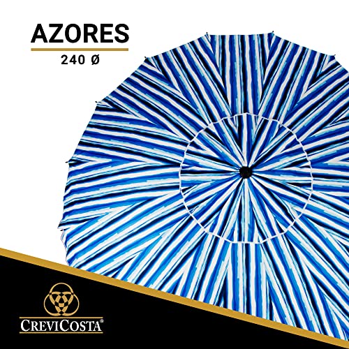 Sombrilla Playa Modelo Azores 240cm con Espiral y Poste de Recorrido Total. 16 varillas. Grande y llamativa. Protección Total contra los Rayos UV