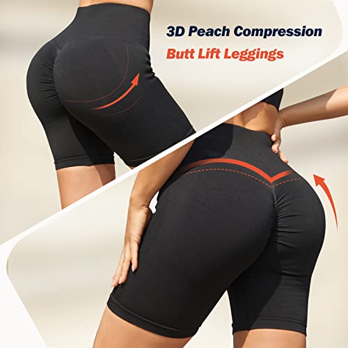 Somdiffy Leggins Cortos Mujer Push Up Mallas Cortas Cintura Alta Gym Shorts Deportivo Pantalones Cortos Butt Lifting para Mujer Fitness(2072 Sonrisa Negro M)