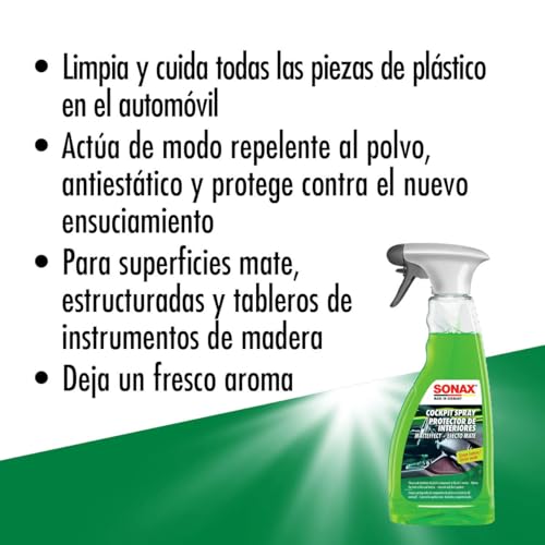 SONAX CockpitPfleger efecto mate verde-limón (500 ml) limpiador de plásticos y salpicaderos | N.° 03582410-544