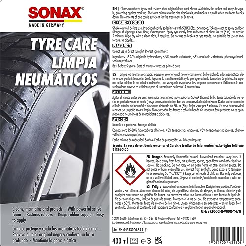 SONAX Producto para el cuidado de neumáticos (400 ml) limpia neumáticos | N.° 04353000-544