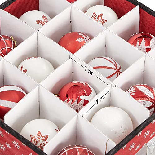 SONGMICS Cajas de Almacenamiento para Bolas de Navidad, Juego de 3 Cajas para Decoraciones Navideñas, 64 Compartimientos, Separadores Modulares, 30,5 x 30,5 x 30,5 cm, Rojo RFB029R01