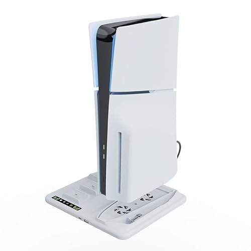 Soporte de Carga refrigerado para Consola PS5 Slim, estación de Carga de Doble Mando PS5 para Playstation 5 Slim con Organizador de Discos y Colgador de Auriculares