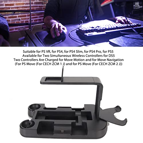 Soporte de Carga Vertical para PS VR PS4 Slim Pro PS5, Carga 2 Controladores DS5 2 Controladores de Movimiento, Función de Almacenamiento, Excelente Regalo