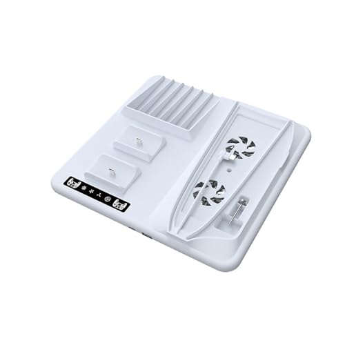 Soporte de refrigeración para PS5 Slim con estación de Carga de Controladores duales PS5, estación de enfriamiento para PS5 Slim Consola con Ranura para 6 Discos de Juego, con 2 colgadores
