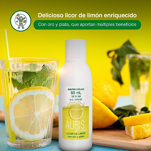 Soria Natural Auris Lemon - Bebida Espirituosa – con Oro y Plata – Energía y Vitalidad – Ayuda a Reducir el Cansancio – Favorece la Función Inmune – Función Digestiva - Botella de 60 ml