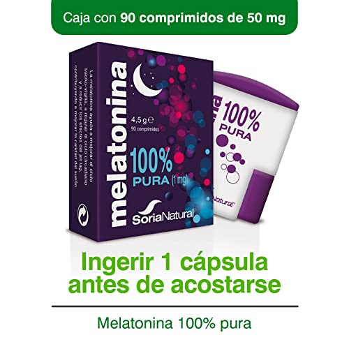 Soria Natural Melatonina Pura 1mg - Complemento alimenticio - Sueño Melatonina Comprimidos para Dormir Profundamente, Insomnio, JetLag, antioxidante - PACK2