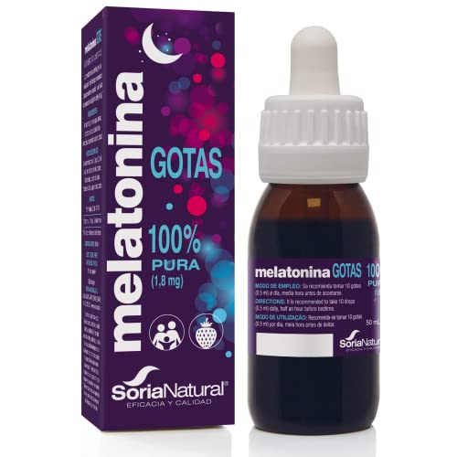 Soria Natural Melatonina Pura Gotas 1.8 mg - Sueño Melatonina Gotas para Dormir Profundamente, 100% Pura - Melatonina Niños y Adultos - Botella con 50 ml