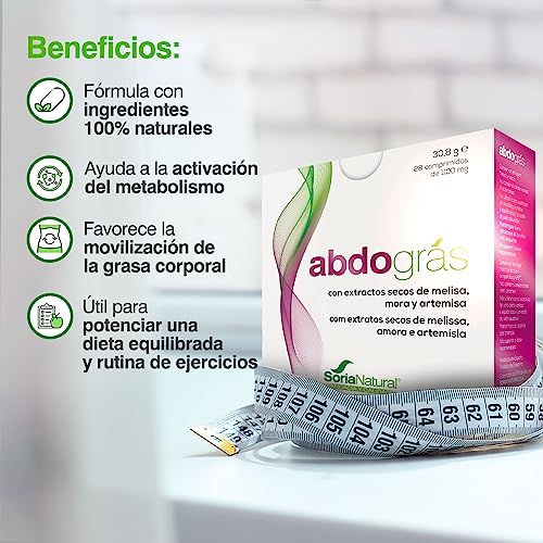 SoriaNatural ABDOGRAS - Reductor de grasa abdominal - Mejora el metabolismo - 28 comprimidos - Alto contenido de fibra