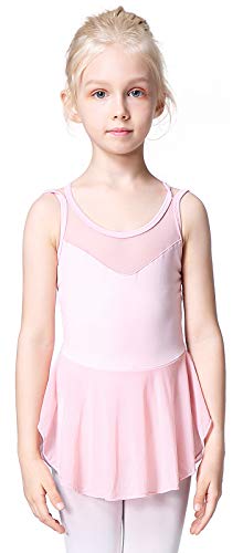 Soudittur Maillot de Danza Algodón Tutú Vestido de Ballet Gimnasia Leotardo Body Clásico Manga Corta para Niña (110cm: 4-5 años, Rosa)