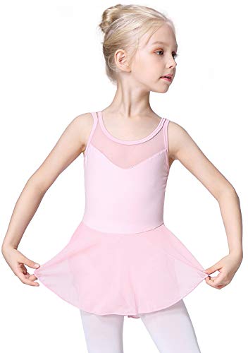 Soudittur Maillot de Danza Algodón Tutú Vestido de Ballet Gimnasia Leotardo Body Clásico Manga Corta para Niña (110cm: 4-5 años, Rosa)