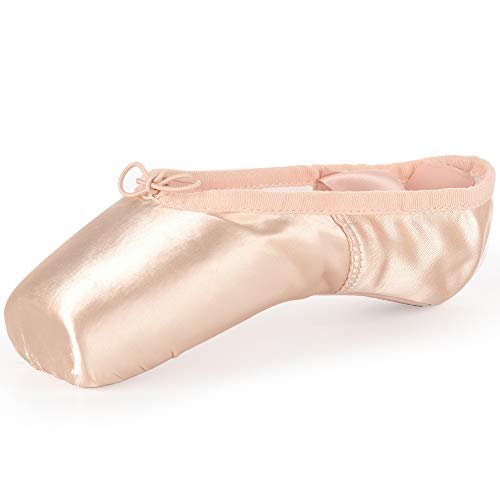 Soudittur Zapatillas de Ballet de Punta Pointe Zapatos Satén con Puntera de Gel de Silicona y Cintas para Niñas Rosa EU 34
