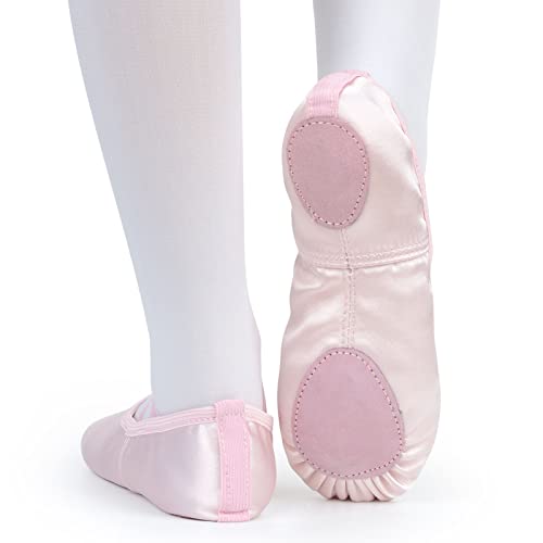 Soudittur Zapatillas de Ballet Satén -Media Punta Calzado de Danza para Niña y Mujer Adultos Suela Partida de Cuero Rosa Tallas 37 (Elija Un Tamaño Más Grande)
