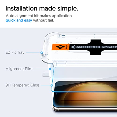 Spigen Glas.tR EZ Fit Protector Pantalla para Samsung Galaxy S23, 2 Unidades, Instalación Fácil, Alta Definición, Dureza 9H, Compatible con Funda